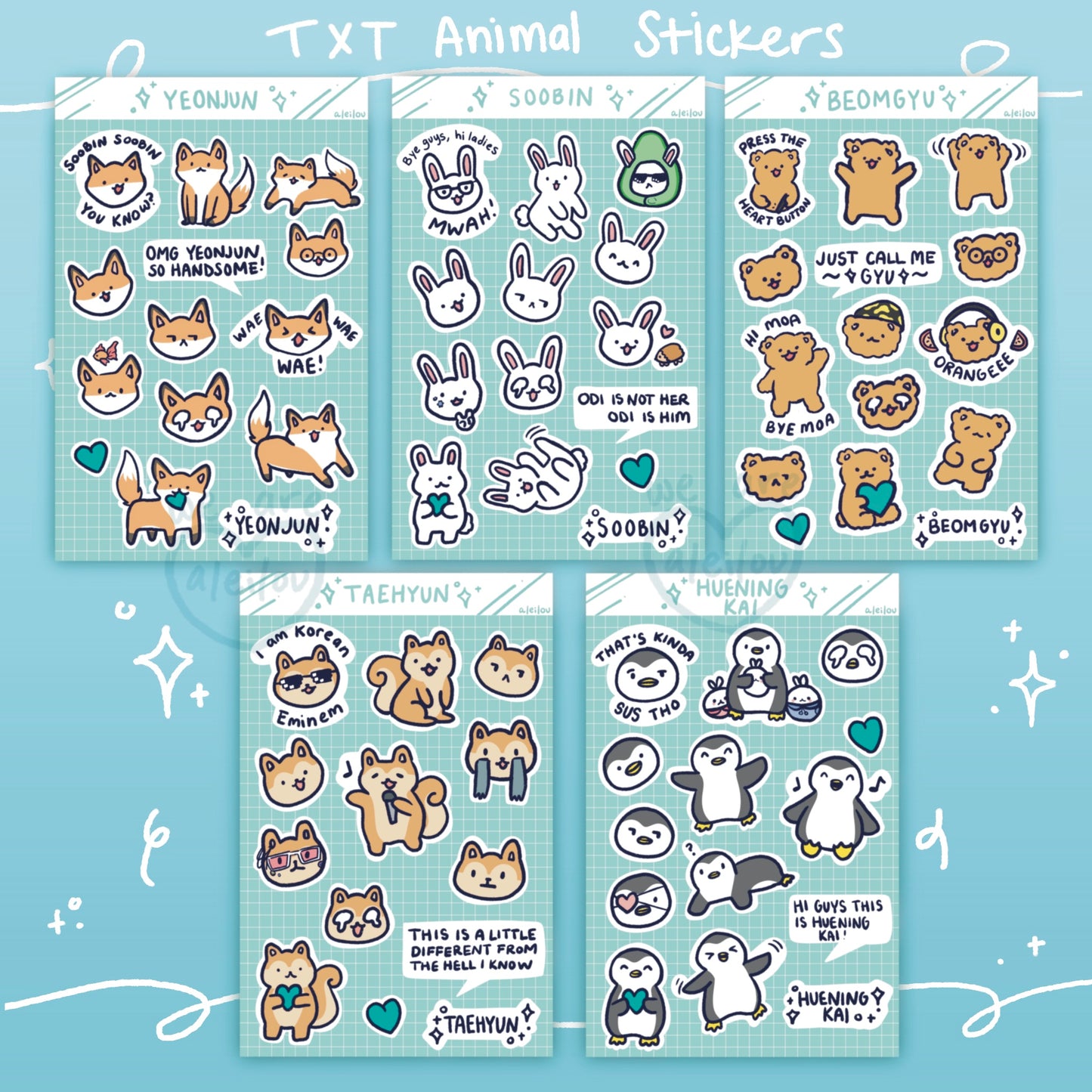 TXT Animal Sticker sheets